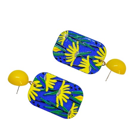 earrings stud plexiglass yellow daisies